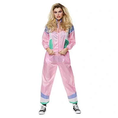Image of Karnival Costumes Pink Shell Tracksuit 1980s Ladies Fancy Dress Adult Womens Scouser 80s Costume (X Small)