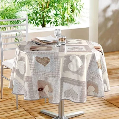 Image of Douceur d&#039;Intérieur Décor Ligne Cosy Heart Tablecloth, PVC, Sans, diamètre 160 cm