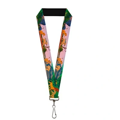 Image of Buckle Down Unisex Lanyard 1.0&quot; Lion King Simba &amp; Nala Growing Up Scenes Key Chain, Multicolor, One Size UK