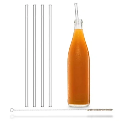 Image of Halm Glass Drinking Straws Reusable Straw for Stanley Cup Quencher Tumbler 4 Pieces Straight 30 cm + Plastic Free Cleaning Brush Dishwasher Safe Sippers Bottles