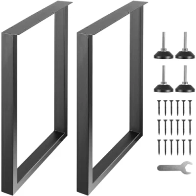 Image of VEVOR 711.2MM Adjustable Furniture Legs, Square Reinforced Steel Office Table Legs Set of 2 for DIY, Max Load 453.6KG Heavy Duty Desk Quick Instalation &amp; Rich Accessories Black