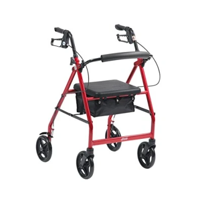 Image of Drive DeVilbiss Lightweight Aluminium Rollator with Seat and Backrest Four Wheel (8 Inch, Spirit Red)