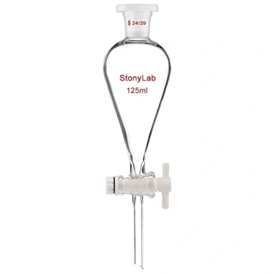 Image of stonylab Borosilicate Glass 125 ml Heavy Wall Conical Separatory Funnel with 24/29 Joints and PTFE Stopcock,