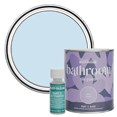Image of Rust Oleum Blue Water Resistant Bathroom Tile Paint in Matt Finish Powder 750ml