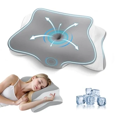 Image of JINXIA Memory Foam Pillow, Orthopedic Ergonomic Pillows for Neck and Shoulder Pain, Cervical Support Side/Back/Stomach Sleepers, with Cooling Washable Silk Pillowcase, Grey