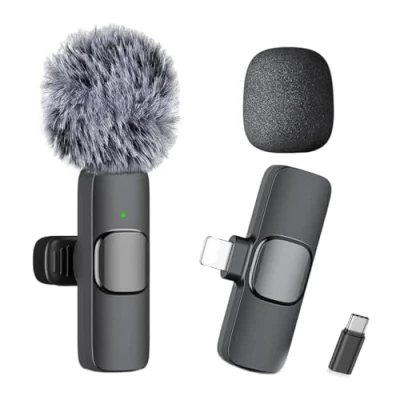 Image of Professional Wireless Lavalier Microphone for iPhone iPad, Cordless Omnidirectional Clip Mic, Plug Play Interview Video Podcast Vlog YouTube TikTok