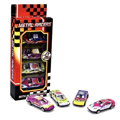 Image of 4 Pcs Die Cast Metal, Free Wheel, Toy Car Set, Mini Racing Convertibles F1 Cars Hot Flame Alloy Wheels Sports Model Kids Playset Collection, Cake Toppers Home Education Ideas (4 Metal Racers)
