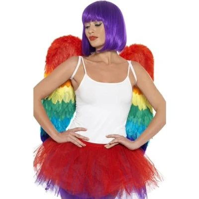 Image of Smiffys Feather Wings, Rainbow 60cm x 60cm, Rainbow/Gay Pride Items Fancy Dress, Adult Dress Up Accessories