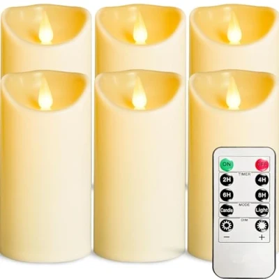 Image of YIWER Flameless LED Candles,Outdoor Indoor Battery Operated Flickering Candles with Remote Timers,Won&#039;t Melt,Ivory Plastic Candle D3.15&quot; x H6&quot; for Party Christmas Valentine&#039;s Day（6 pcs