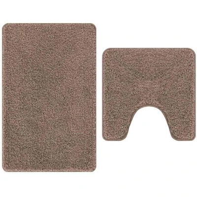 Image of vidaXL 2 Piece Bath Mat Set Brown Polypropylen Non Slip