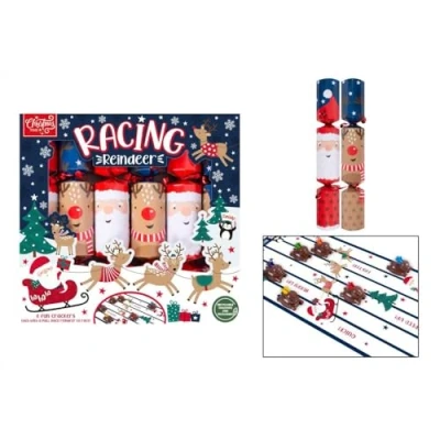 Image of RSW Pack Of 6 Christmas Games Crackers Racing Reindeers Family Party Dinner 12 Inch, Multicolored