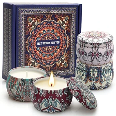 Image of Scented Candles Gifts for Women, 4.4 oz/125g Large Aromatherapy Candles, Love Gift Set, Portable Travel Tin Candle, 4 Pack, Natural Soy Wax, on Anniversary, Christmas, Birthday