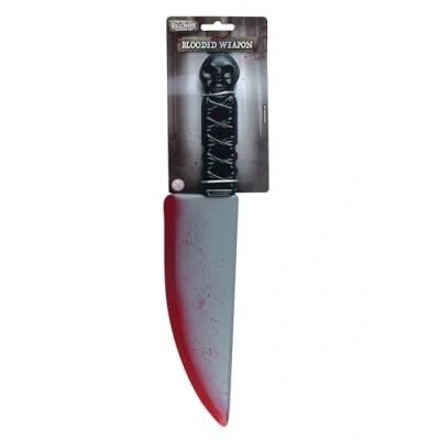 Image of Henbrandt Large Bloodied Chef Knife 38cm Halloween Bloody Prop Weapon Fake Kitchen Butcher with Blood Splatter Trick or Treat Fancy Dress Costume Accessories