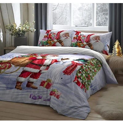 Image of Fusion Santa in the Snow Duvet Cover Single Bedding Size (140 x 200cm) 1x Pillowcase Included Easy Care Father Christmas &amp; Snowman Traditional
