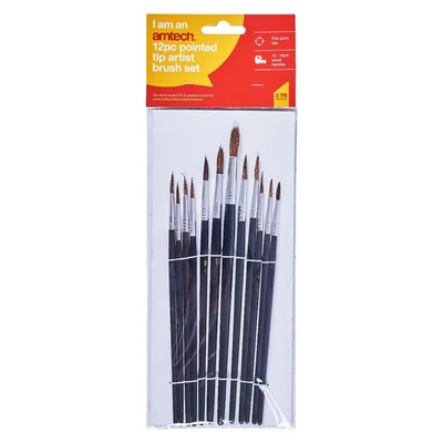Image of Amtech S4120 12 Piece fine pointed tip art brush set