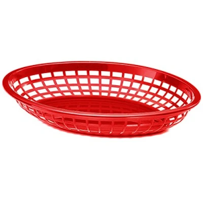 Image of 6X Fast Food Polypropylene Jumbo Platter Oval Baskets, Red, 30x23x5cm, Burger, Chips, Hotdogs