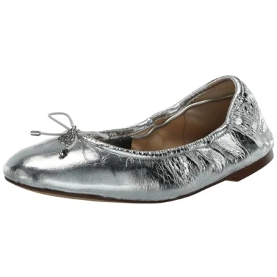 Image of Sam Edelman Women&#039;s Felicia Ballet Flat, Soft Silver Crinkle, 5 UK