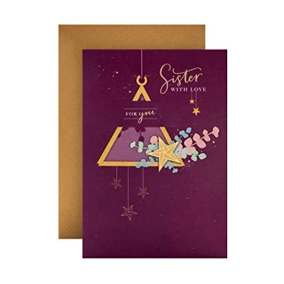 Image of Hallmark Christmas Card for Sister Traditional Design with 3D Keepsake Attachment