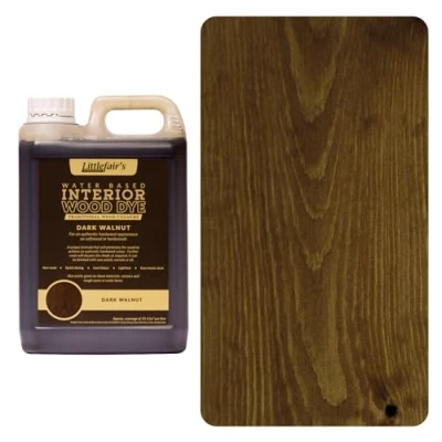 Image of Littlefair&#039;s Wood Stain Water Based 5 LTR Indoor Furniture Light &amp; Dark Finishes Special Non Toxic Eco Friendly Formula for Crafts Colour: Walnut