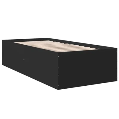 Image of vidaXL Bed Frame Black 90x200 cm Engineered Wood Single with Storage Drawers &amp; Compartments for Bedroom