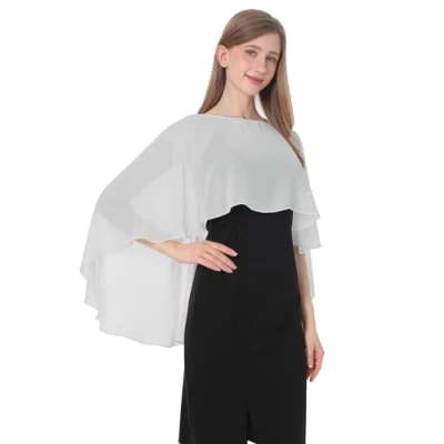 Image of Chiffon Capes Soft Shawls and Wraps Capelets for Bridesmaid Wedding Formal Party Evening Dresses, Grey, One Size