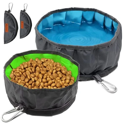 Image of LumoLeaf Collapsible Dog Travel Bowl, 2 Packs Large 68oz/80oz Lightweight Foldable Water and Food Bowls for Pets Dogs Cats with Zipper (8+10 Cups)