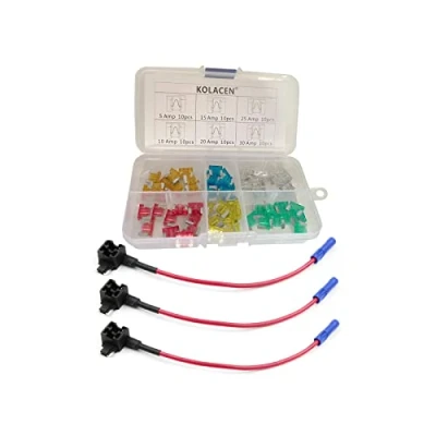 Image of KOLACEN Automotive Car Truck Low Profile Mini Blade Type Fuse Assorted Kit 60 Pieces + 3 16 Gauge Add a circuit TAP Adapter