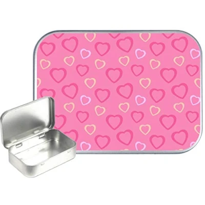 Image of TEEZ Pink Heart 30ml Small Silver Hinged Tin, Pill 1oz Tobacco Tin