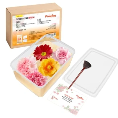 Image of Fonday 3LBS(1.36Kg) Silica Gel Flower Drying Crystals with Sealed Container and Brush, Small Beads Color Indicating Reusable