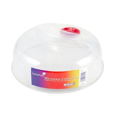 Image of Homeshopa Microwave Plate Cover, Splatter Guard Lid with Steam Vents, Plastic Transparent Ventilated Food Dish Cover Kitchen Cooking, BPA Free &amp; Dishwasher Safe, 25Cm (Pack of 1)