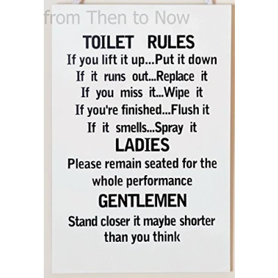 Image of Leonardo Unique Toilet Rules Novelty Hanging Bathroom White Plaque,Funny Wooden Sign for Wall or Door