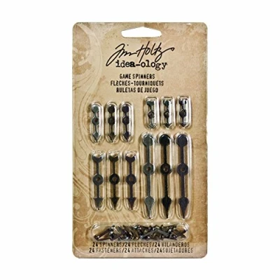 Image of Tim Holtz Idea Ology Game Spinners with Fasteners 0.75 to 2.25 inch 2, Pack of 4 Antique Nickel/Brass and Copper, Silver, Bronze, Pewter