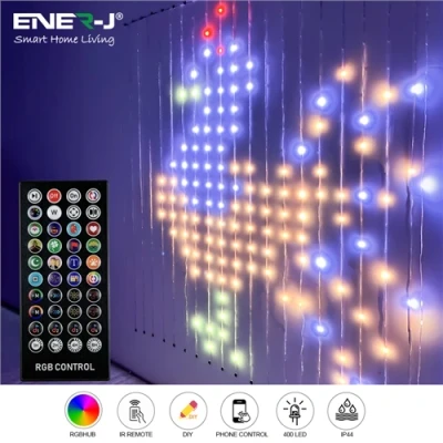Image of Ener J Smart 400 LED Colour Changing RGBIC Curtain Fairy Lights, 2 x 2m