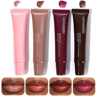 Image of Riroenst 4 Colors Hydrating Lip Gloss, Peptide Tint, High Shine Glass Finish, Tinted Balm, Nourishing Long Lasting Jelly Lipstick