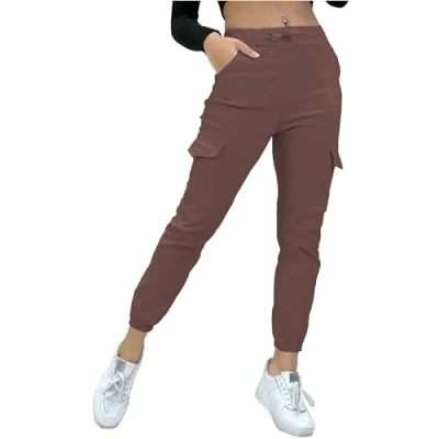 Image of Want Clothing Womens Chocolate Brown Stretch Fit Casual Cargo Combat Trousers Pants (UK, Alpha, L, XL, Regular, Brown)