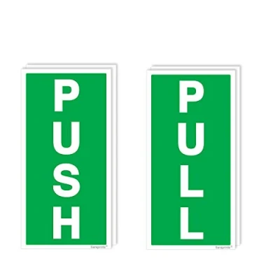 Image of Pack of 2 Push Pull Door Signs Green Self Adhesive (180 x 90 mm) Waterproof