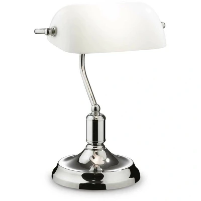 Image of Lawyer 1 Light Banker Lamp Chrome with White Glass Shade, E27