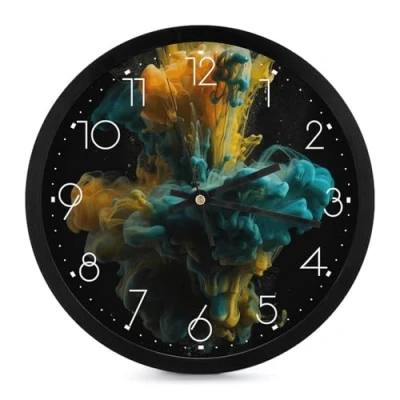 Image of Round Wall Clock, Colored Liquid Print Silent Clock Modern Decorative Living Room