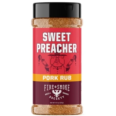 Image of Fire &amp; Smoke Society Sweet Preacher Pork Rub BBQ Seasoning for Smoking and Grilling Meat Pulled Ribs Chops, Poultry, Chicken, Beef, Dry Rubs Spices XL 11.9 oz