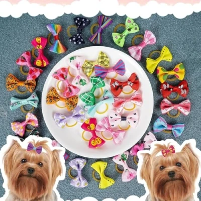 Image of Chenkou Craft 50pcs/25pairs New Dog Hair Bows with Rubber Band Bow Pet Grooming Products Mix Colors Varies Patterns Accessories
