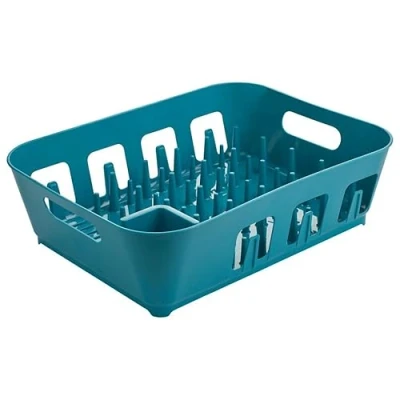 Image of URBNLIVING Teal Large Plastic Dish Drying Rack Drip Drainer Kitchen Sink Tray with Utensil Holder, Space Saving, Easy to Clean Compact Design for Organizing Dishes, Cups, Cutlery &amp; Kitchenware
