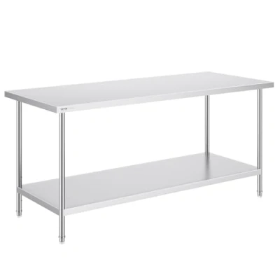 Image of VEVOR, 550lbs Load Capacity Heavy Duty Metal Worktable with Adjustable Undershelf, Commercial Workstation for Kitchen Restaurant Garage Backyard, Silver, 2 L 72 x 30 34 inch