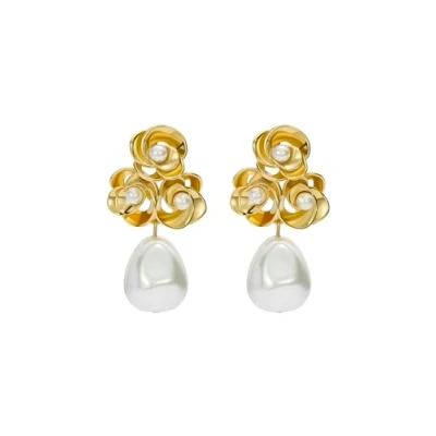 Image of Ted Baker Florelle Pearl Flower Drop Earrings For Women (Gold/Pearl)