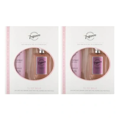 Image of Designer Fragrances Tu Est Belle Female Twin Gift Set Includes 2 x 100ml Body Spray Deodorant Cans, 50ml Women’s Eau De Parfum Sprays For Instant Freshness on The Go Long Lasting Smells