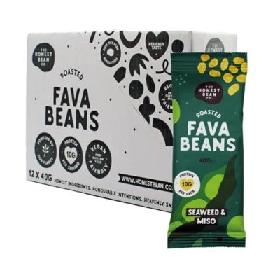 Image of The Honest Bean Co Roasted Fava Seaweed &amp; Miso, High Protein Vegan Snack, 40 g (Pack of 12)