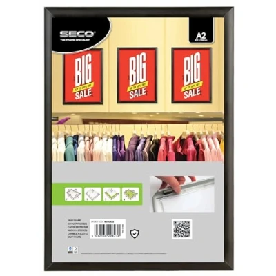 Image of Stewart Superior A2 Aluminium 4 Sided 25mm Front Loading Picture/Poster Snap Frame Black