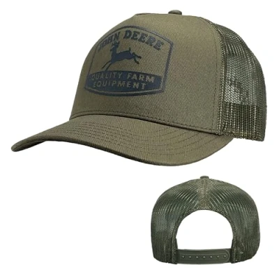 Image of John Deere Mens Classic Logo Cotton Twill Mesh Back Trucker Hat, Green, One size