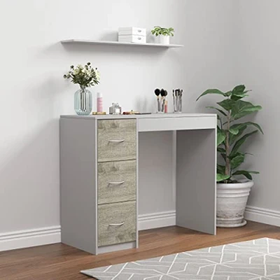 Image of URBNLIVING 3 Drawer Wooden Bedroom Dressing Table (Grey Carcass + Ash Grey Drawers)