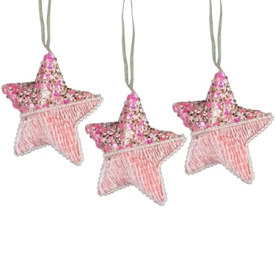 Image of 3Pcs Baby Pink Star 12cm Christmas Tree Hanging Decorations Festive Decorative Ornaments Fairy Tale Themed Xmas Pendant