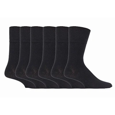 Image of SockShop 6 Pairs Mens Diabetic Gentle Grip Socks 11 UK 39 45 EUR see variations ... (Black)
